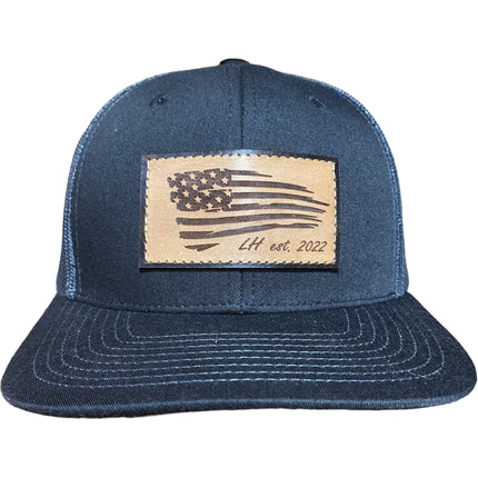 The Leather Head Hat Co American flag patch gray mesh Snapback hat cap