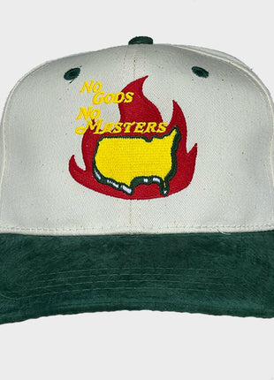 No Gods No Masters Cream/Green suede Custom Embroidered Hat SnapBack