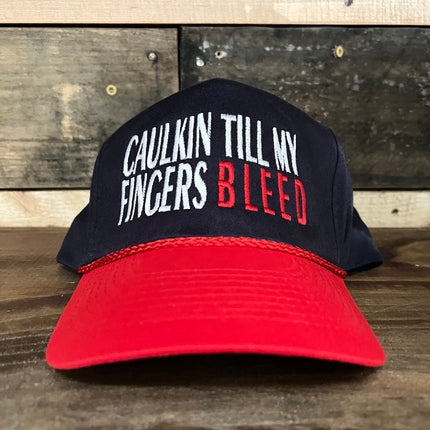 Caulkin Till My Fingers Bleed Vintage Navy Crown Red Brim SnapBack Hat Cap with Red rope Custom Embroidery