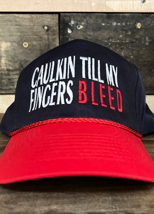 Caulkin Till My Fingers Bleed Vintage Navy Crown Red Brim SnapBack Hat Cap with Red rope Custom Embroidery