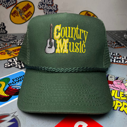 Country Music Vintage Green Mesh Curve Brim Trucker Mesh Snapback Cap Hat Custom Embroidery
