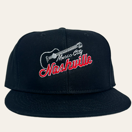 Nashville Music City Script Black Snapback Cap Hat Custom Embroidered