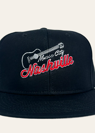 Nashville Music City Script Black Snapback Cap Hat Custom Embroidered