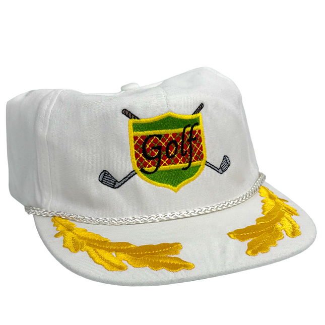Golf Crest White Gold Leaf Rope Strapback Cap Hat Custom Embroidered