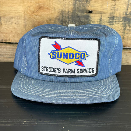 Vintage SUNOCO Strode Seed Farm Service Denim legend Snapback Cap Hat Made in USA