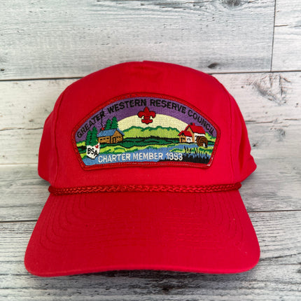 Custom Greater Western Reserve Council Charter Member 1993 Vintage Red Rope SnapBack Hat Cap