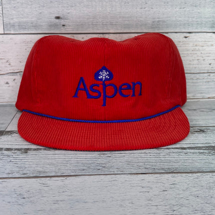 Vintage Aspen Colorado Blue Rope Red Corduroy Snapback hat cap