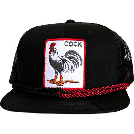 Custom Cock Rooster Chicken patch Vintage Black Mesh SnapBack Hat Cap with double rope