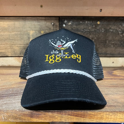 Club Igg-Ley Vintage Black Mesh SnapBack Hat Cap with Black rope Custom Embroidery