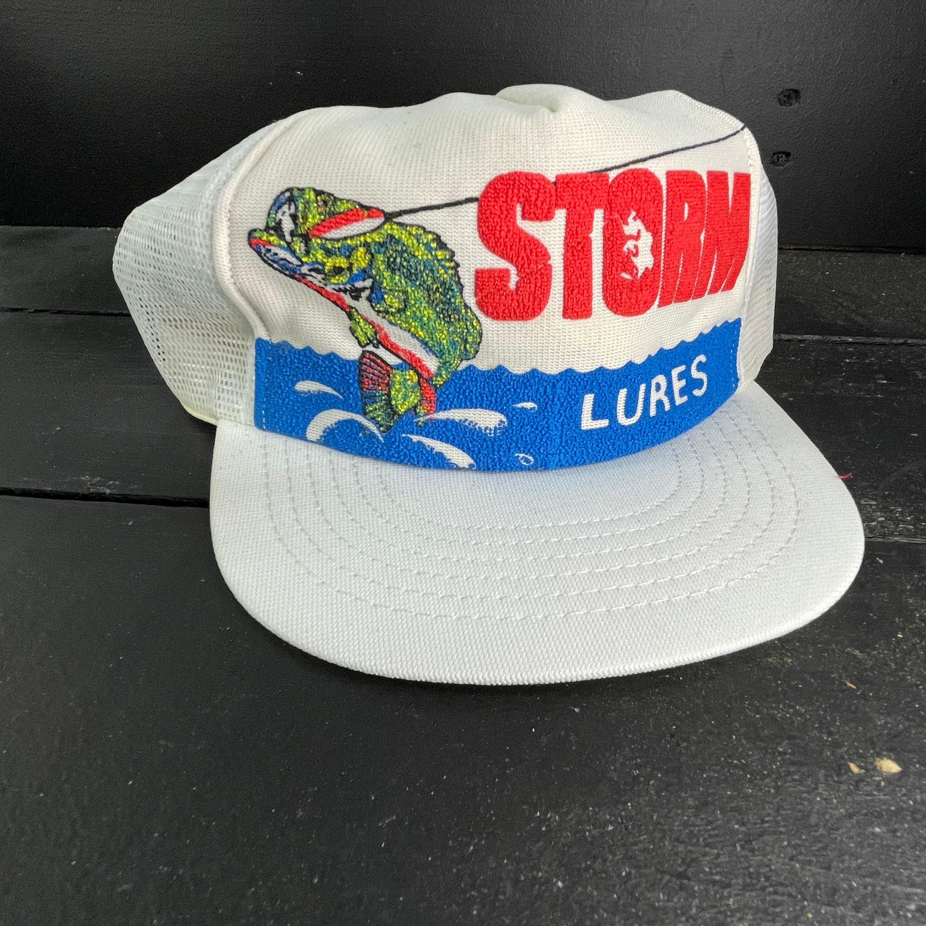 Vintage Storm Lures Fishing White Mesh Snapback Trucker Cap Hat – Old  School Hats