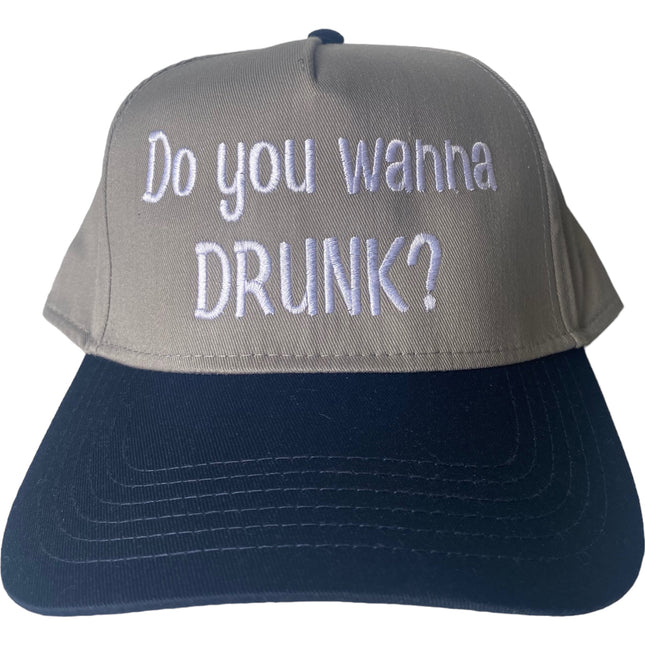 Do you wanna drunk? Tan crown navy brim SnapBack Hat Cap Custom Embroidery
