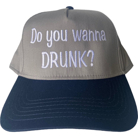 Do you wanna drunk? Tan crown navy brim SnapBack Hat Cap Custom Embroidery