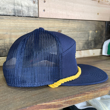 Custom Old School Gold Rope Hat 6 Panel Mesh Trucker Vintage Custom Embroidered Snapback Cap Hat Navy Blue