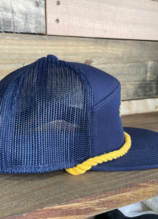 Custom Old School Gold Rope Hat 6 Panel Mesh Trucker Vintage Custom Embroidered Snapback Cap Hat Navy Blue
