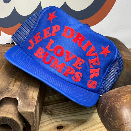 Vintage JEEP DRIVERS LOVE BUMPS Blue Mesh Snapback Trucker Cap Hat ( See all photos)