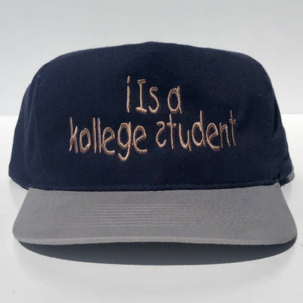 I Is A Kollege Student Vintage Blue Mid Crown Gray Brim Strapback Hat Cap Custom Embroidery