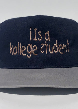 I Is A Kollege Student Vintage Blue Mid Crown Gray Brim Strapback Hat Cap Custom Embroidery