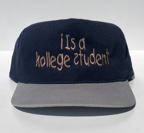 I Is A Kollege Student Vintage Blue Mid Crown Gray Brim Strapback Hat Cap Custom Embroidery