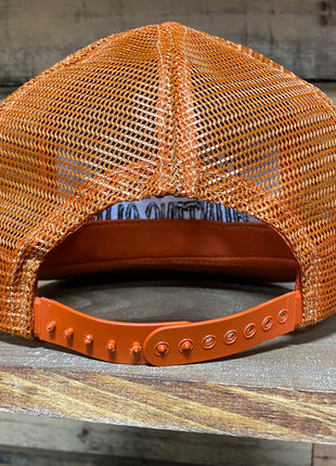 Old school hunting club vintage Orange mesh Snapback hat cap custom embroidery Made in the USA