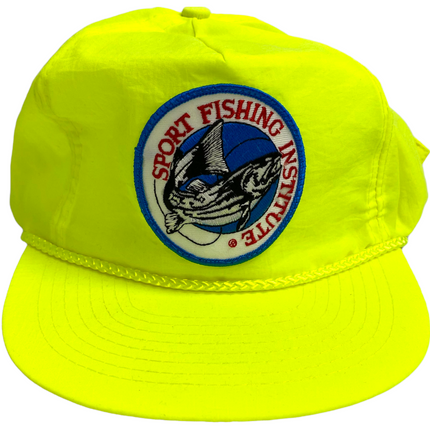 Custom sport fishing institute vintage nylon yellow Velcroback hat cap(ready to ship)