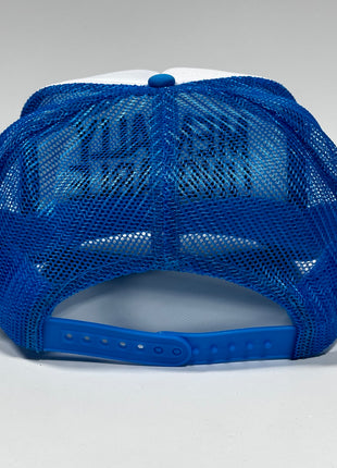 Mentally Unstable (Red) on Vintage Blue Mesh Trucker Snapback Hat Cap Custom Embroidery