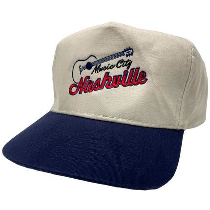 Custom Music City Nashville Vintage Custom Embroidered Navy Brim Strapback Cap Hat