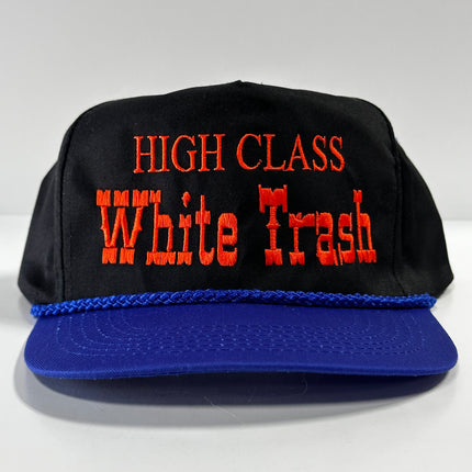 High Class White Trash on a Black Crown Blue Crown with rope SnapBack Hat Cap Custom Embroidery Chris Chapman