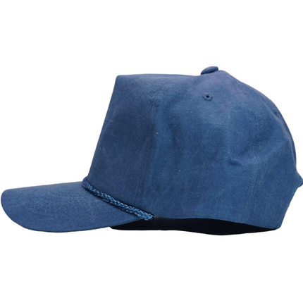 Retro Vintage Style Blue Stonewash Mid Crown Hat Cap with Rope