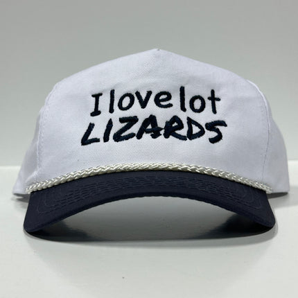 I LOVE LOT LIZARDS Vintage Rope Navy Brim SnapBack Cap Hat Custom Embroidered