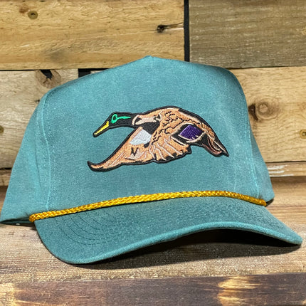 Custom Mallard Duck patch Curve Brim Rope Stonewash Green Snapback Cap Hat