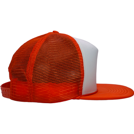 Vintage Orange Mesh White Foam Tall Crown 5 Panel Trucker Snapback Hat Cap with Orange Rope
