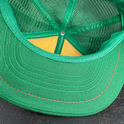 Vintage Red Man White & Green Brim Snapback Trucker Cap Hat Made in USA Swingter