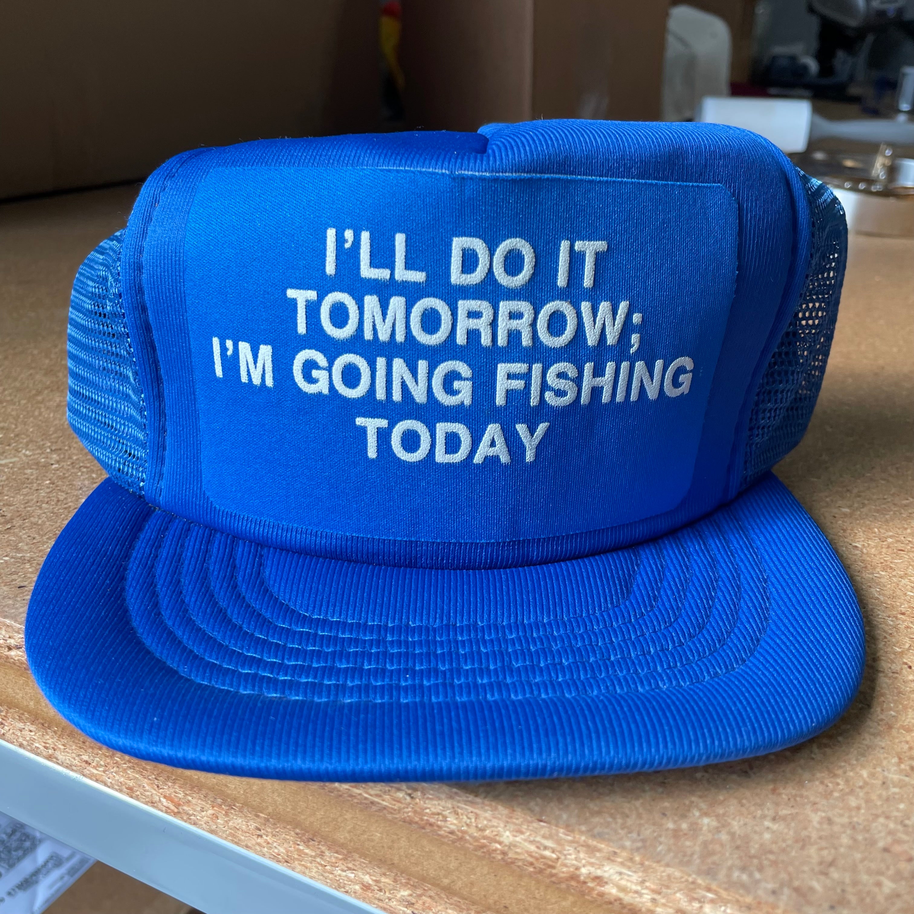 Vintage I’LL DO IT TOMORROW I’M GOING FISHING TODAY Mesh Trucker Snapback  Cap Hat