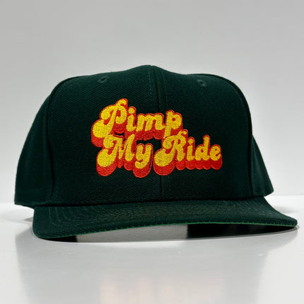 PIMP IT Green Wool Vintage SnapBack Baseball Cap Hat Green Under Brim Custom Embroidered