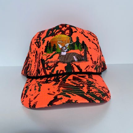 Deer scene Vintage Orange Camouflage Snapback Hat Cap Custom Embroidery