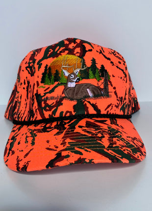 Deer scene Vintage Orange Camouflage Snapback Hat Cap Custom Embroidery