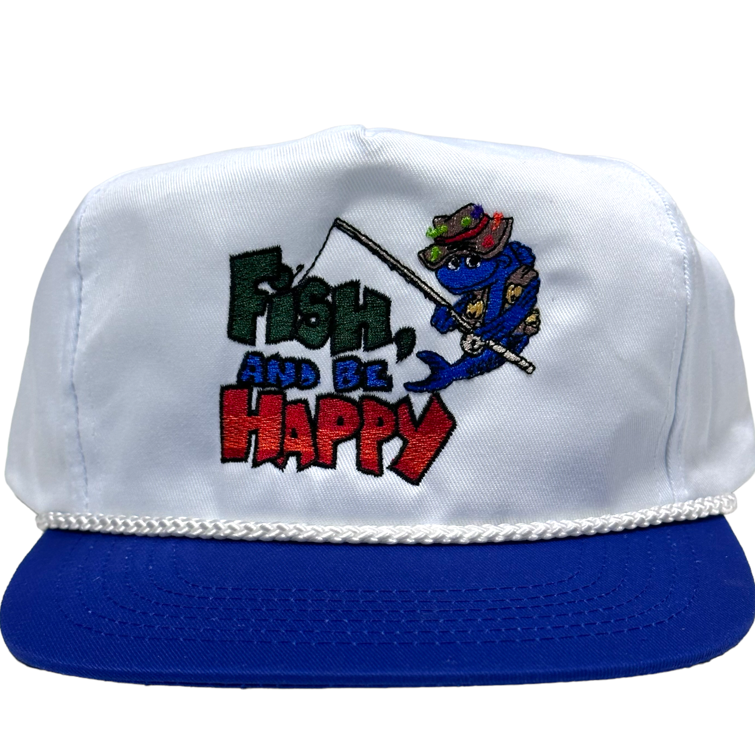 FISH AND BE HAPPY Vintage Blue Brim Rope Mid Crown Golf SnapBack Funny –  Old School Hats