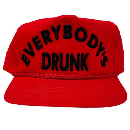 EVERYBODY’S DRUNK By Logan Crosby Vintage Red Rope SnapBack Cap Hat Country Music Nashville Custom Embroidered