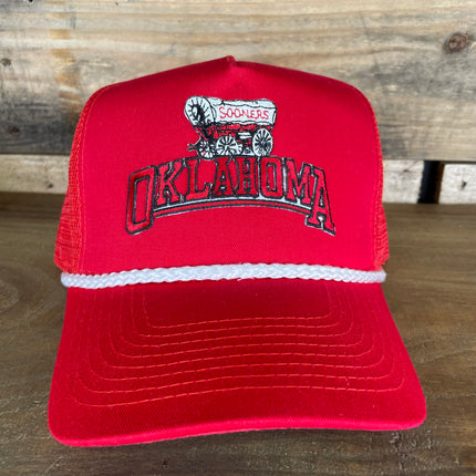 Custom Oklahoma Sooners Vintage Red Mesh Trucker Snapback Cap Hat
