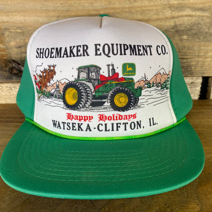 Vintage John Deer Tractor Shoemaker Equipment Green Foam Trucker Snapback Hat Cap