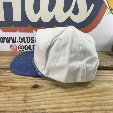 Vintage Off White with Blue Brim and Rope Mid Crown Blank Snapback Hat