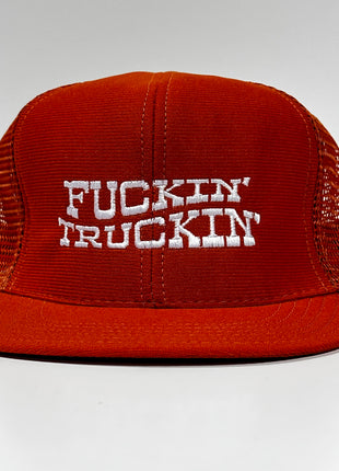 Fn Truckin white on Vintage Burnt Orange Mesh Trucker Snapback Hat Cap Custom Embroidery