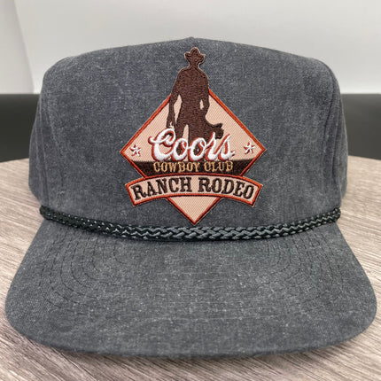 Custom Coors Beer Ranch Rodeo Cowboy Club Vintage Rope Charcoal Gray Snapback Cap Hat