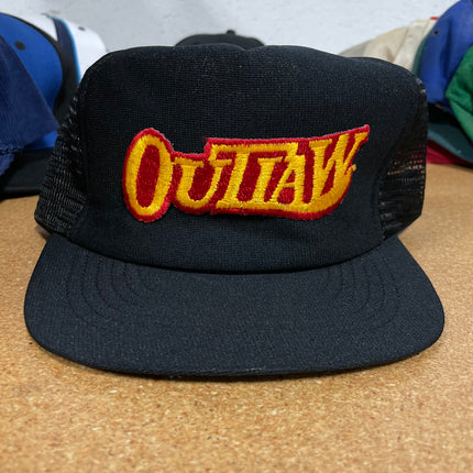 Vintage OUTLAW Black Mesh Trucker Snapback Cap Hat Made in USA (MINT CONDITION)
