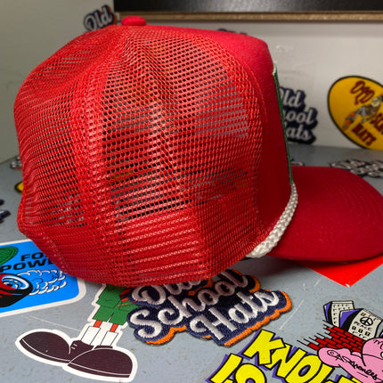 Custom Red Man Chewing Tobacco Vintage Red Mesh Curved Brim White Rope Snapback Hat Cap
