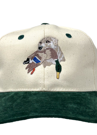 Lab Duck in Mouth Hunting Suede Brim SnapBack Cap Hat Custom Embroidered