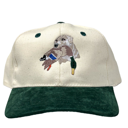 Lab Duck in Mouth Hunting Suede Brim SnapBack Cap Hat Custom Embroidered