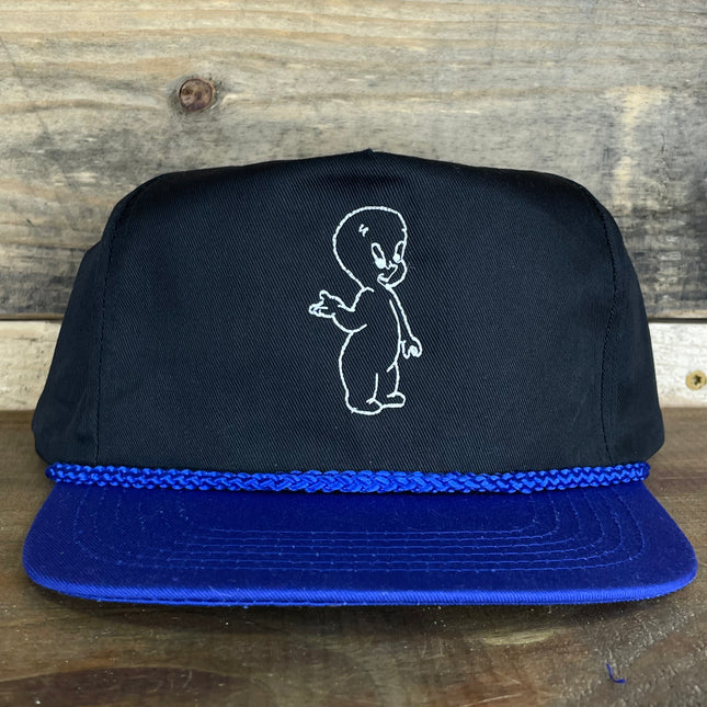 Custom Casper Glows in the dark Vintage Custom Embroidered Rope Blue Brim Black Snapback Cap Hat