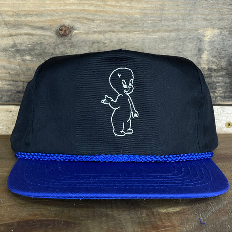 Custom Casper Glows in the dark Vintage Custom Embroidered Rope Blue Brim Black Snapback Cap Hat
