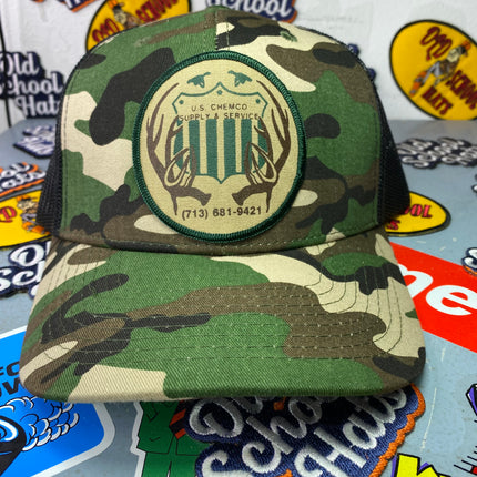 Custom US Chemco Supply Service Vintage patch Camouflage Mesh Snapback Hat Cap